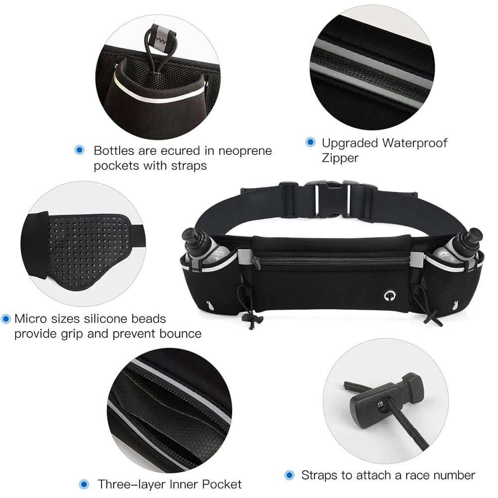 1PCS Running Belt with Water Bottles, Fanny Pack Fits 7 inches Phones, Waist pack for Running Hiking Climbing