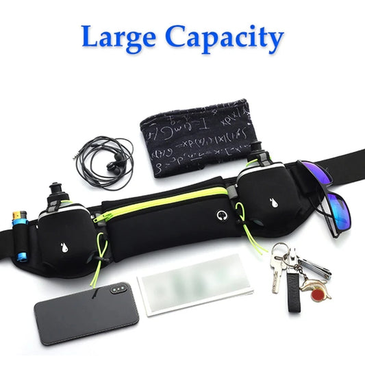 1PCS Running Belt with Water Bottles, Fanny Pack Fits 7 inches Phones, Waist pack for Running Hiking Climbing