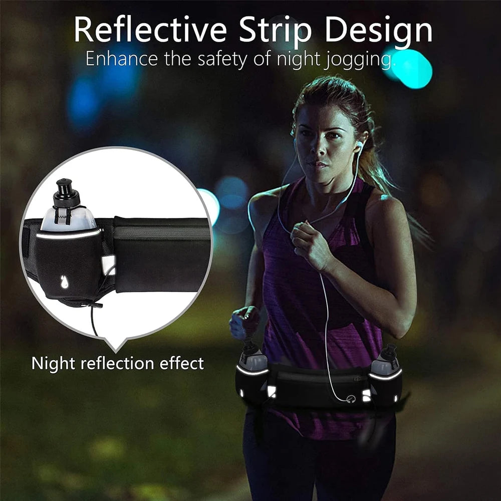 1PCS Running Belt with Water Bottles, Fanny Pack Fits 7 inches Phones, Waist pack for Running Hiking Climbing